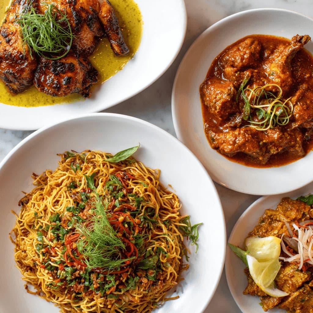 Chicken biryani, butter chicken, and fried chicken from the RIZQ menu